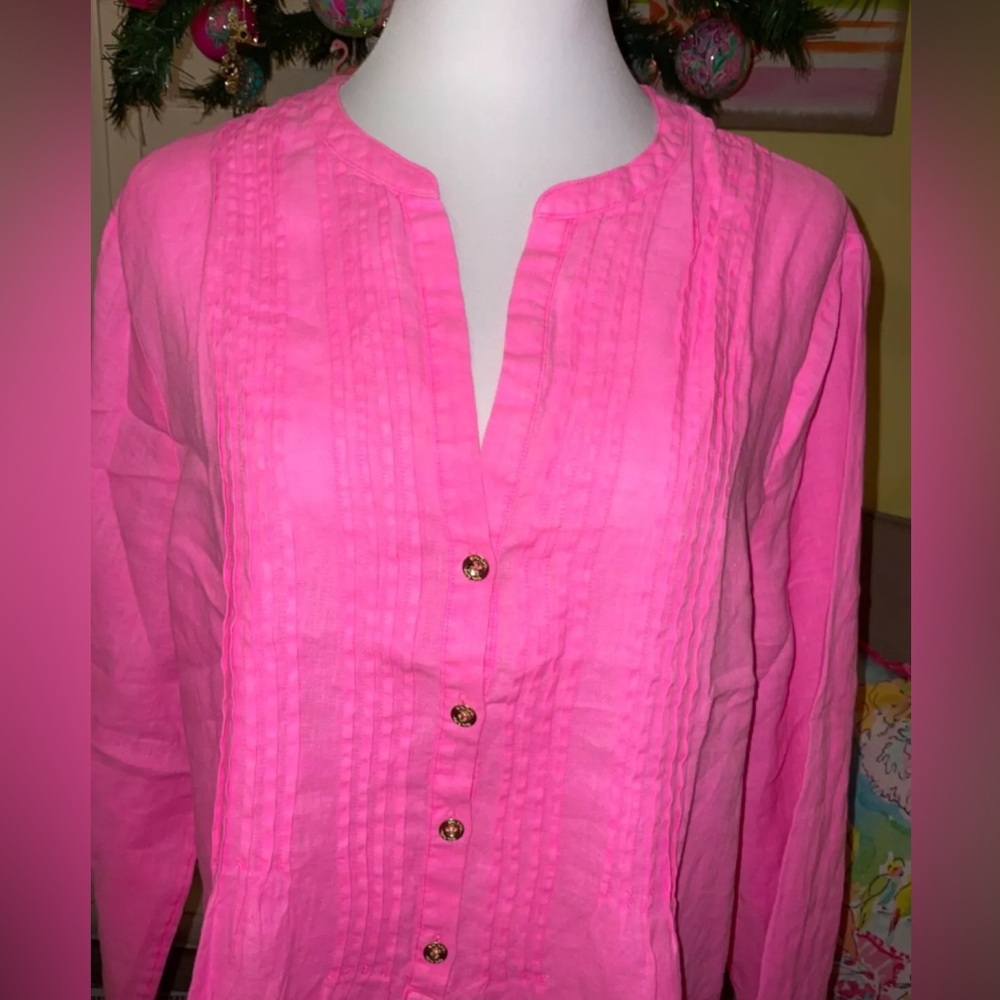Lilly Pulitzer NWT Sarasota Seacoast Linen Tunic Pink Isle Size XL - Picture 6 of 9
